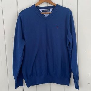 Tommy Hilfiger Men’s Sweater V-neck Blue 100% Cotton Size XL